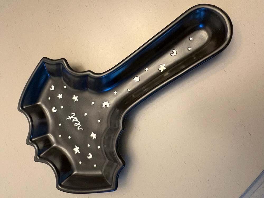 Rae Dunn Halloween Black Ceramic Bat Spoon Rest with Stars and Moon